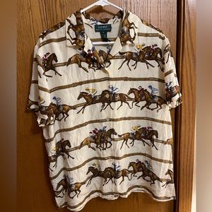 RARE Vintage Lauren Ralph Lauren Equestrian Racehorse Silk Blouse Size L